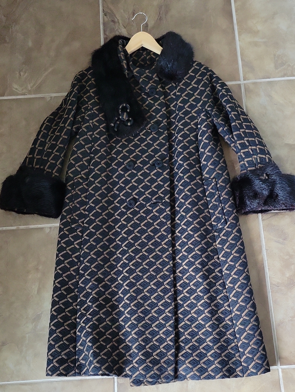 Vintage 1960s French Brocade Opera Coat with Real Fur Trim